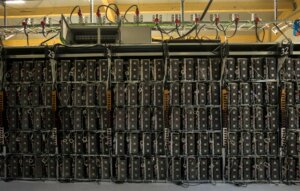 Mining rigs inside the bitcoin factory 'Genesis Farming' near Reykjavik. Source: AFP