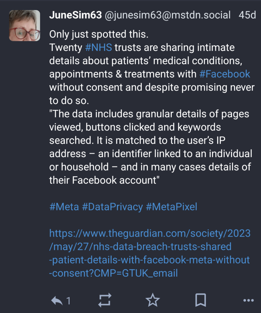 Mastodon reactions to Meta Pixel scandals in the NHS