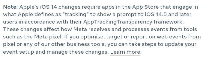 Small print from Meta Pixel documentation.