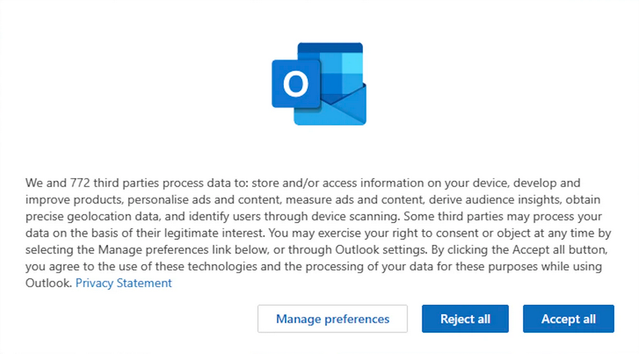 New Outlook 365 shares your data with 773 companies.