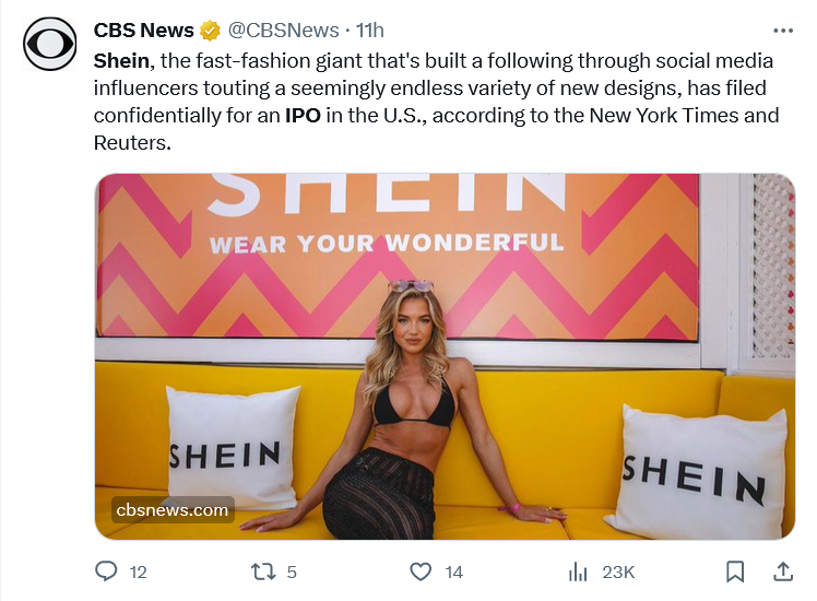 Shein launches a bid to become an IPO.