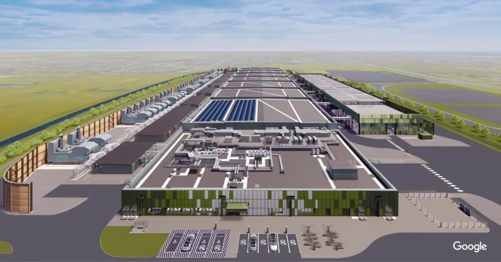 Illustration of Google's new UK data Centre in Waltham Cross, Hertfordshire. The 33-acre site will create construction and technical jobs for the local community. Source: Google